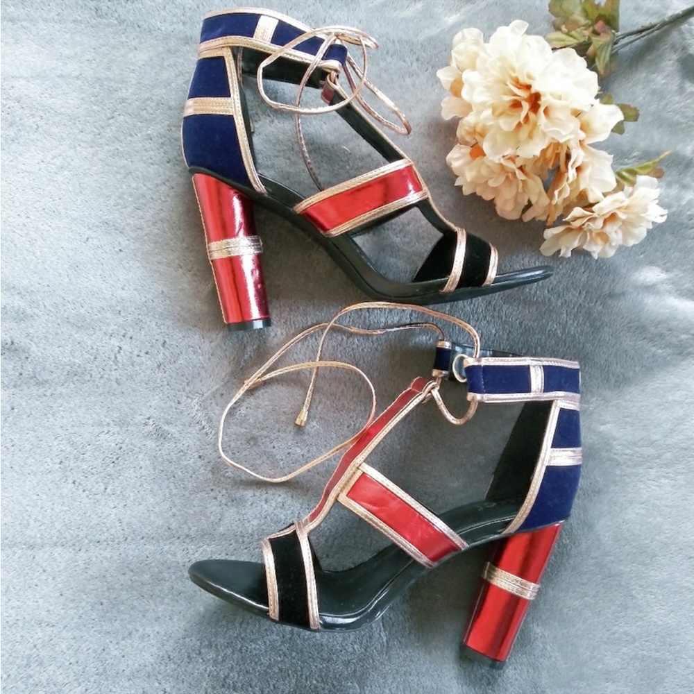 Chunky Open Toe Color Block Womens High Heels 10 - image 1